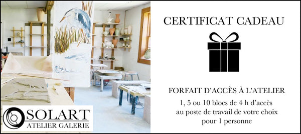 CERTIFICATS CADEAUX DE FORFAITS D'ACCÈS À L'ATELIER