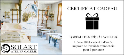 CERTIFICATS CADEAUX DE FORFAITS D'ACCÈS À L'ATELIER