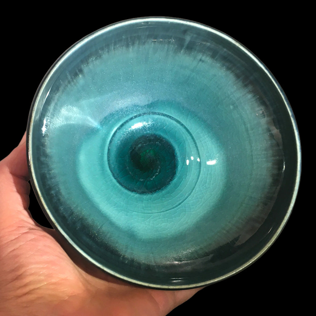 Petit bol turquoise craquel et noir magnifique Atelier Galerie Solart Petit bol turquoise craquel et noir magnifique Atelier Galerie Solart