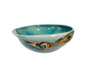 Très grand bol organique en porcelaine turquoise craquelé lustré d'or