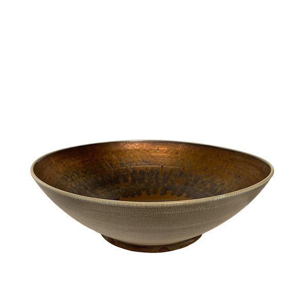 Grand bol blanc craquelé et bronze