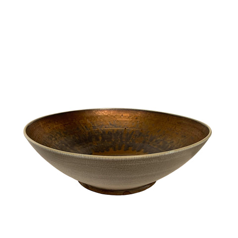 Grand bol blanc craquelé et bronze