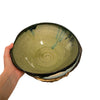 Grand bol organique en porcelaine turquoise et noir lustré d'or