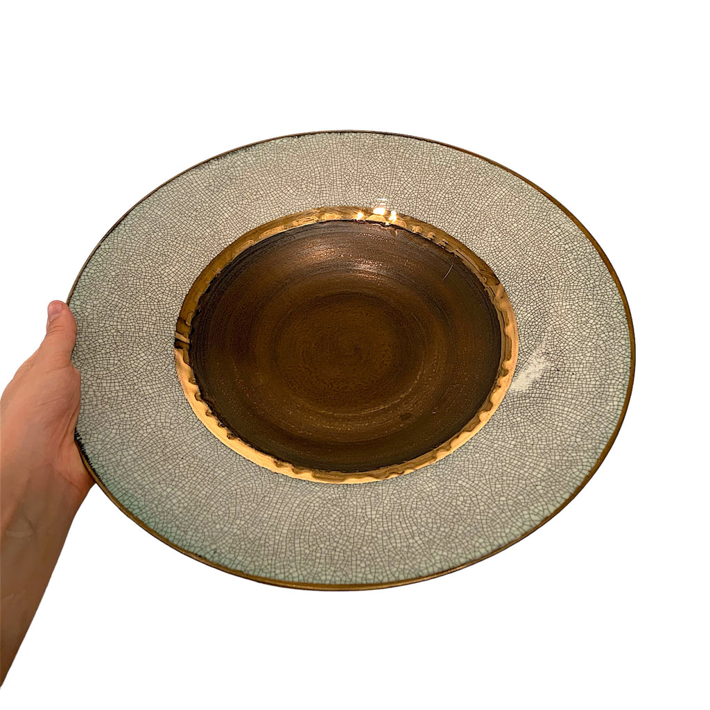 PLATEAU PORCELAINE BRONZE ET BLANC CRAQUELÉ
