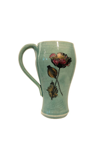 tasse en porcelaine bleu avec fleur