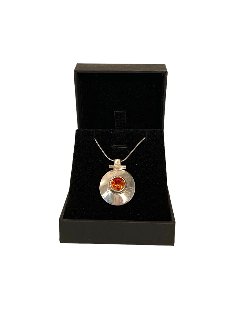 PENDENTIF domé argent et ambre