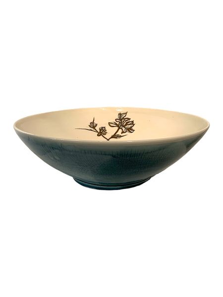 Très grand bol en porcelaine fleur et or fin
