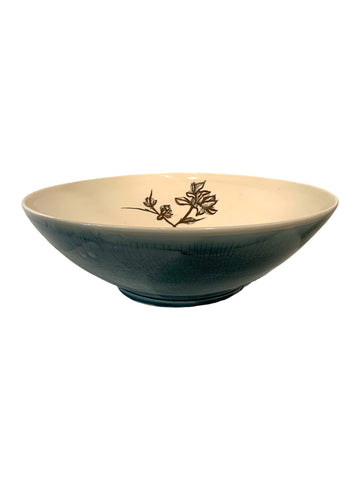 Très grand bol en porcelaine fleur et or fin