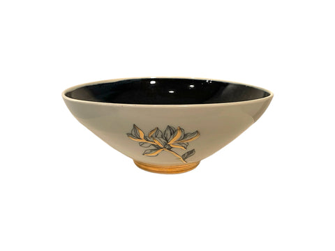 bol en porcelaine noir et blanc fleur et or fin