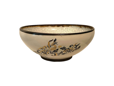 bol en porcelaine craquelé fleur et or fin