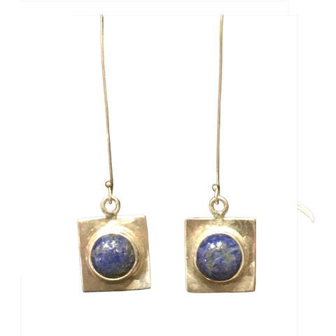 BOUCLES D'OREILLES LAPIS LAZULI ARGENTCARRÉES LONGUES