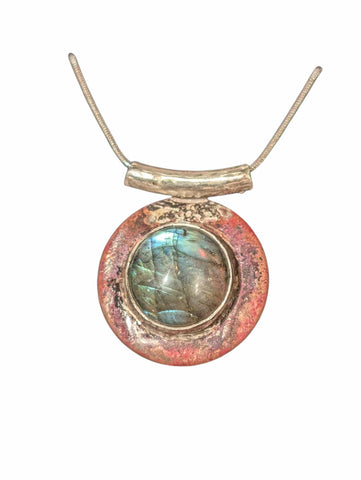 Pendentif labradorite argent patiné