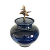 URNE BLEUE AVEC SCULPTURE D'OISEAUX EN BRONZE MASSIF