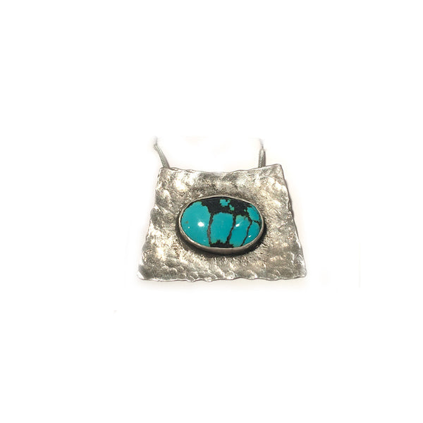 Bijou collier pendentif pierre turquoise argent