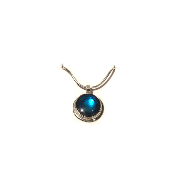 Bijou collier pendentif rond abalone bleue argent