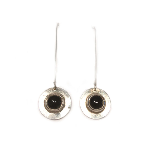 Boucles d'oreilles onyx rond argent longues