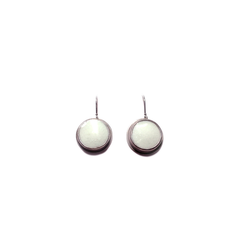 Boucles d'oreilles rondes porcelaine blanc argent