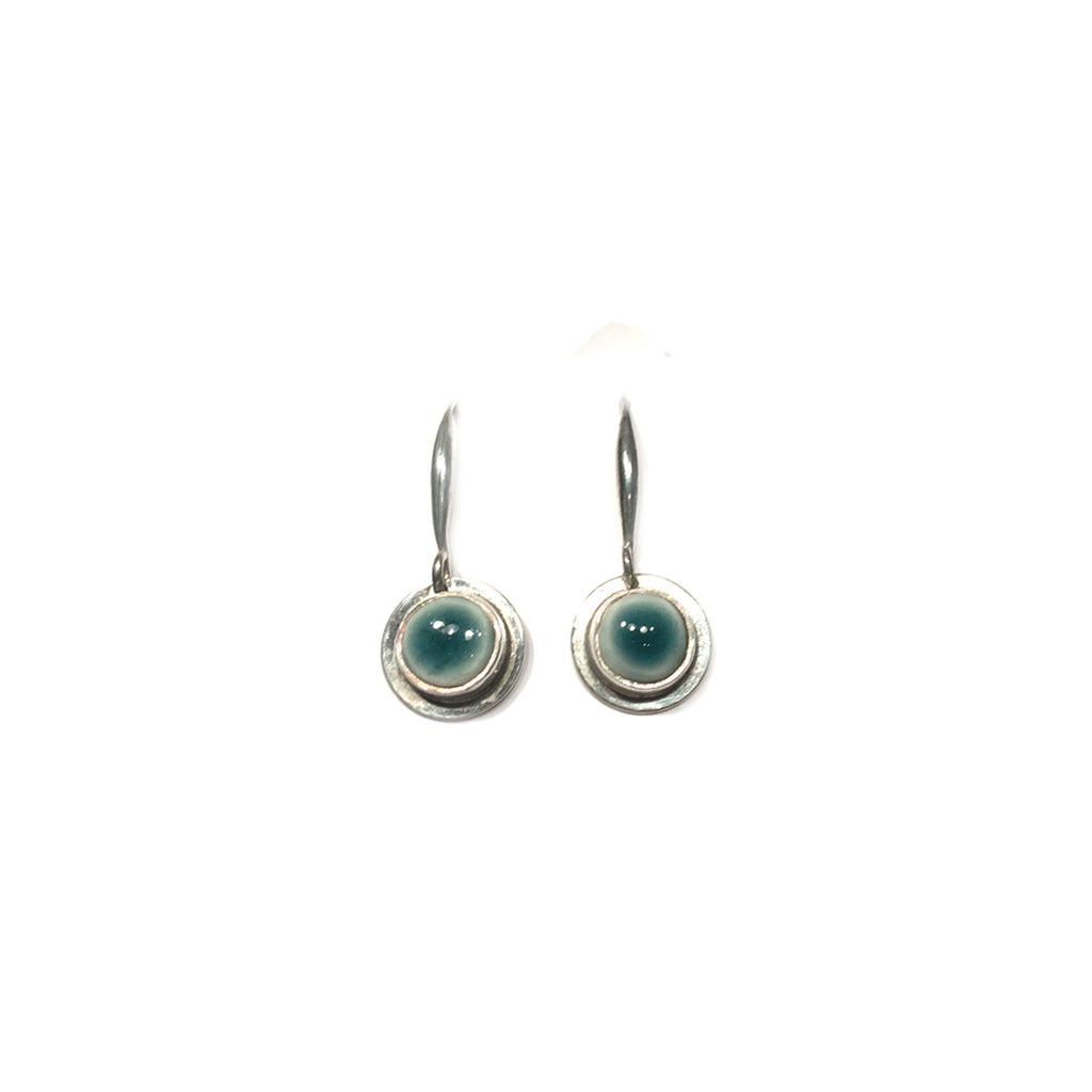 Boucles  d'oreilles porcelaine turquoise rond argent