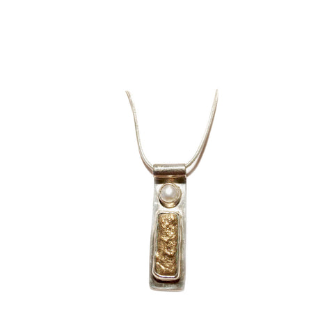 Bijou collier pendentif rectangle perle bronze argent