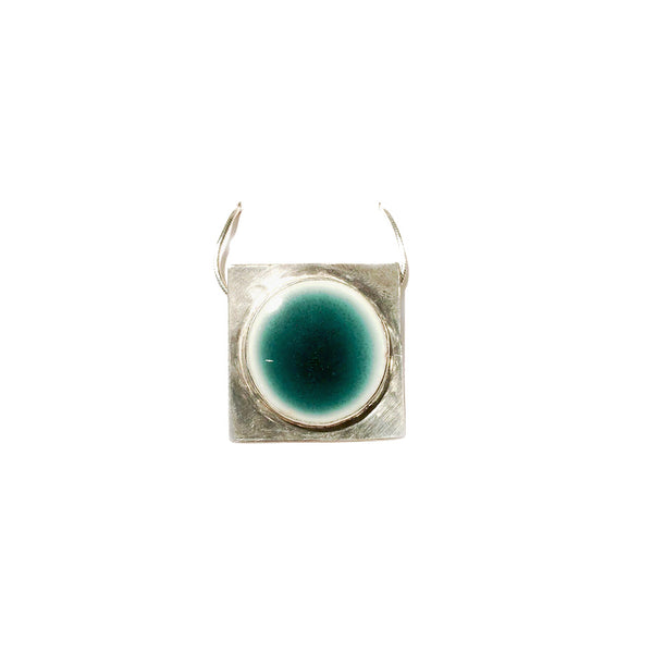 PENDENTIF PORCELAINE TURQUOISE ARGENT GRAND