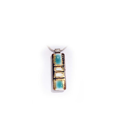 PENDENTIF ÉTROIT PORCELAINE TURQUOISE LUSTRE D'OR FIN