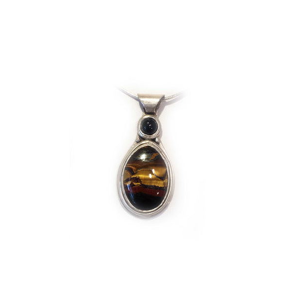 Pendentif unique oeil de tigre et onyx