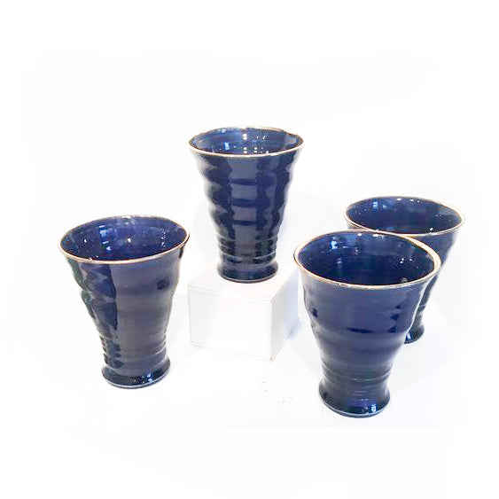 verres torsadés en porcelaine bleu cobalt lustré d'or fin